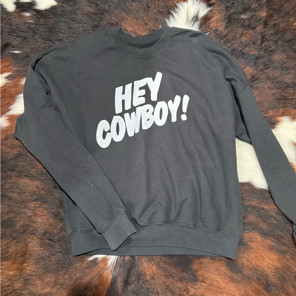 Hey Cowboy! Black Graphic Crewneck Sweatshirt